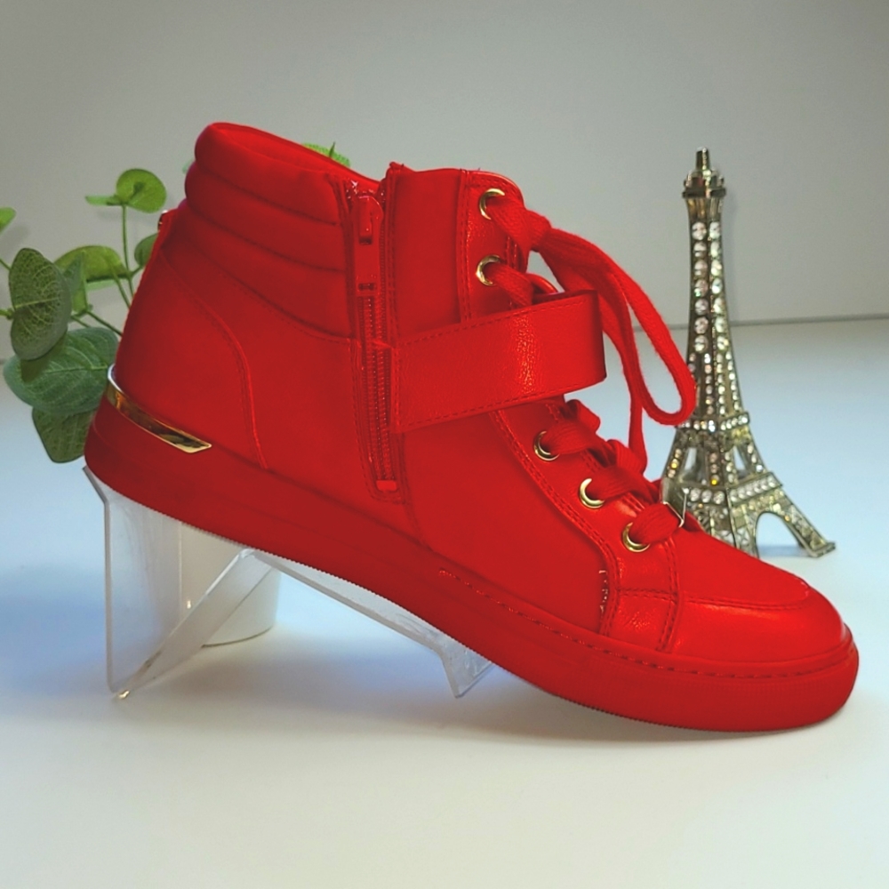 ALDO red leather high-top tennis shoes. Size 10 - #9-0136
